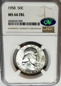 1958-P Franklin Half Dollar MS66 FBL NGC & CAC Beautiful Toning - Picture 1 of 2