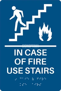 Señal de ascensor compatible con SignOptima™️ ADA, EN CASO DE INCENDIO USO ESCALERAS, Brai de acrílico - Imagen 1 de 12