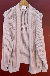 Aritzia Terrasen Sweater Medium Pink Cotton Blend Cardigan Oversized Open Knit - Picture 1 of 6