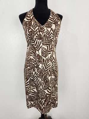 Jones New York 连衣裙吊带 V 领及膝女式 8 棕色花卉无袖 — 第 1/4 张图片