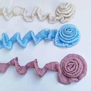 Glitter Pleated Satin Ribbon 2 Layers Frill Ruffle Trim DIY Sewing Doll Dress - Picture 1 of 21