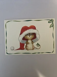 Vintage Hallmark Christmas Greeting Card Mouse With Santa Hat Embossed- 1990's - Picture 1 of 3