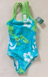 LL Bean Girls Bathing Suit Hibiscus Sunblocking Swimwear UPF 50 sz 4 - Picture 1 of 4
