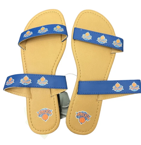New York Knicks  FOCO Tan/Blue NBA Women's Double Strap Sandals Size Medium 7/8 Cover