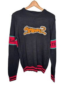 Le Tigre Mens Medium Black Knit Sweater Embroidered Tiger Patch Spell Out New - Picture 1 of 7