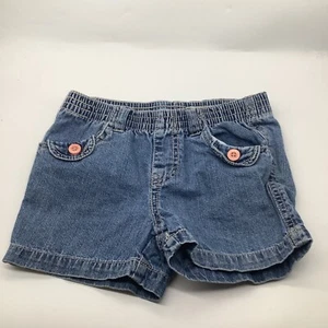 Faded Glory Girls Denim Shorts Size 6 Blue Cotton With Pink Button Accents - Picture 1 of 7