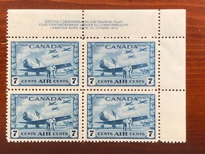 1943 Sc. C8 RARE Plate Block UR Plate #5, Unitrade @ 375$ MNH VF-EF Lot #PB47G16 - Image 1 of 3
