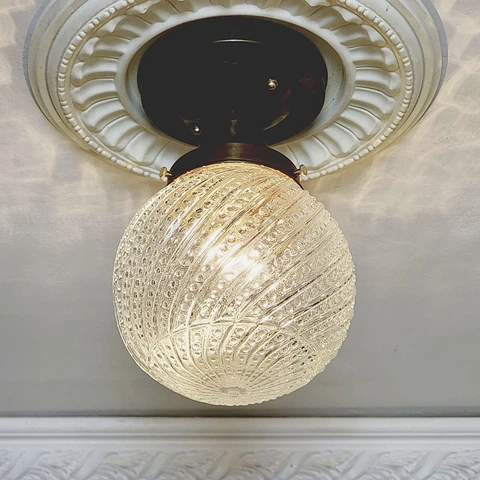 141c Antique/Vtg 20s 40s Glass Ceiling Light Fixture Globe hall kitchen  porch Cover