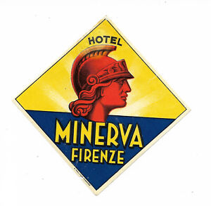 Authentic Vintage Luggage Label ~ HOTEL MINERVA ~ Firenze, Florence, Italy