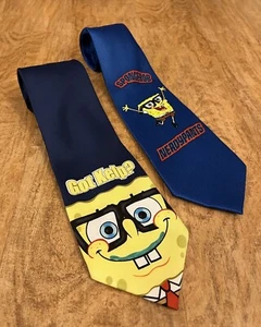 *Lot Of 2* Vintage Nickelodeon SpongeBob SquarePants Tie 57" Blue 2003 & 2004 - Picture 1 of 6