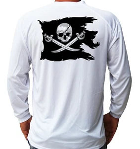 Pirate Flag Skull Fishing Boat Long Sleeve UPF 30 T-Shirt UV Sun Protection - Picture 1 of 4