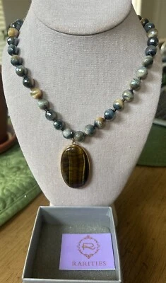 Collar COLGANTE RAREZAS Carol Brodie OJO DE TIGRE Cuentas Palanca NUEVO Foto 1 de 4