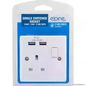 NEW 13AMP SINGLE SOCKET SWITCH PLUG 2 USB OUTLET POWER ELECTRIC WALL HOME POWER - Picture 1 of 2