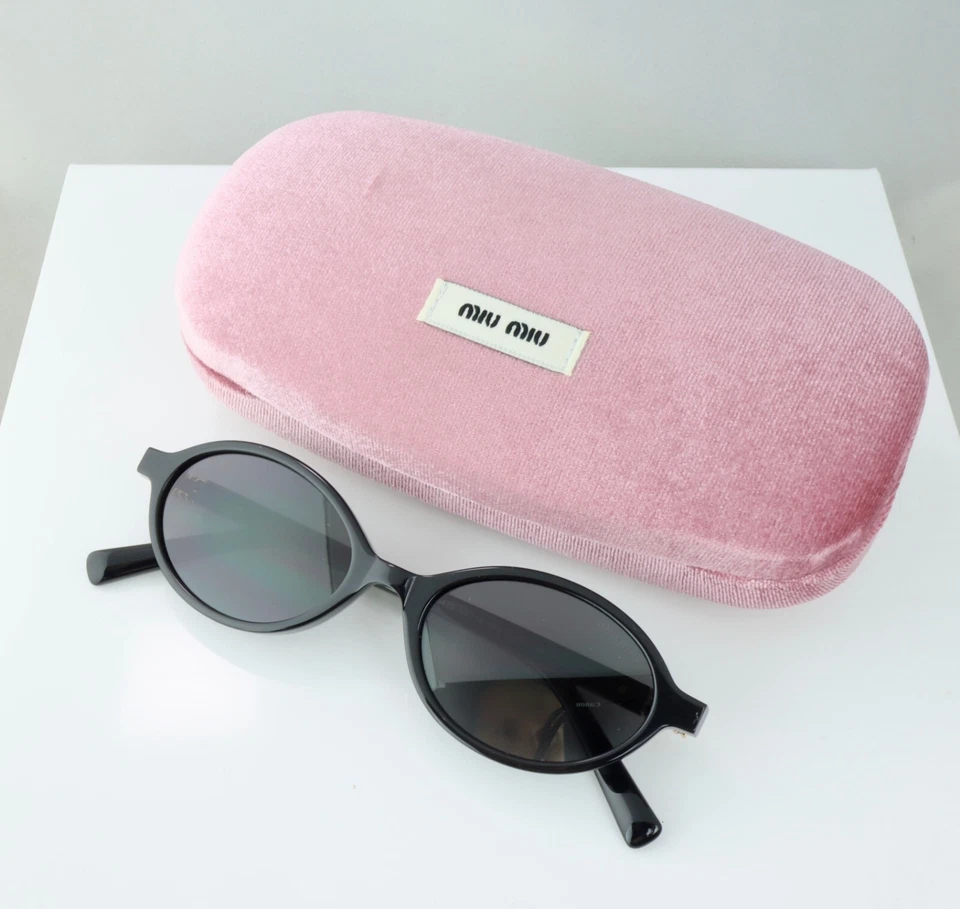 Miu Miu SMU04ZS 50mm Regard Oval Sunglasses in Black  with Gray Lenses - Image 1 of 4