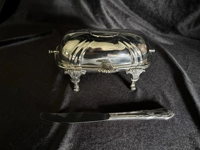 Plato de mantequilla plateado vintage EPCA 5210 Bristol con patas tapa enrollable Foto 1 de 4