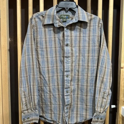 Eddie Bauer Shirt Mens Small Blue Brown Plaid Slim Fit Long Sleeve Casual Button - Image 1 of 4