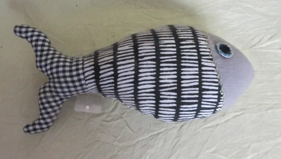 9" fish cotton batik checker fabric toy CRATE & BARREL plush New vintage - Image 1 of 4