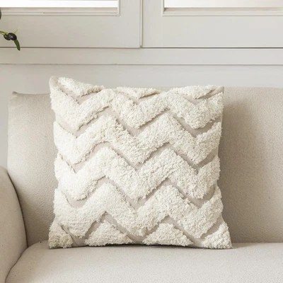 New Best IKATYARN Woven Tufted Boho Throw Pillow Cover Cream Modern Decorative - Image 1 of 4