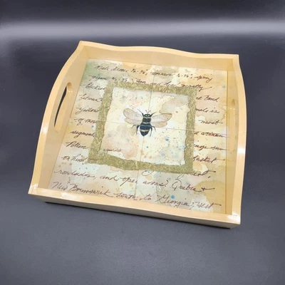 Annie LaPoint Solid Maple Wood Tile Inlay Tray Bumblebee Bee Serving 13" Square - Image 1 of 4