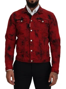 Dsquared² Red Black Tie Dye Collared Men Denim Men's Jacket Authentic - Picture 1 of 6