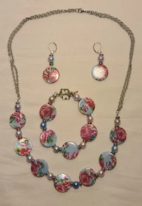 Floral Perlen Halskette Armband & Ohrring Set - Bild 1 von 12