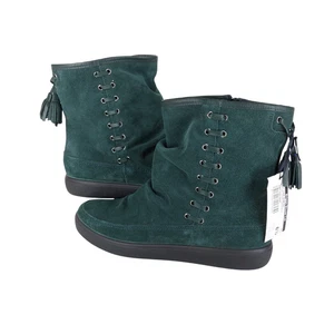 Hotter Size UK 6.5 EXF Wide Pixie Green Suede Fur Lined Ankle Boots Tassels NWOB - Picture 1 of 12