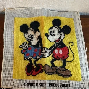 Mickey Mouse Minnie Unframed Needlepoint Walt Disney Disneyana - Picture 1 of 3