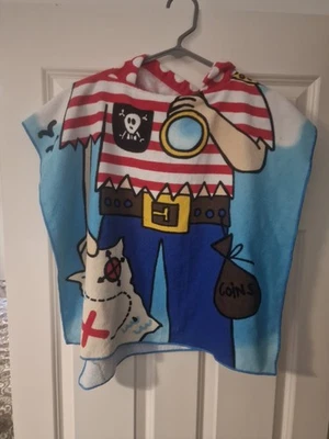 Kids Pirate Towel Poncho Hooded One Size Beach Pool Bath - Image 1 of 2