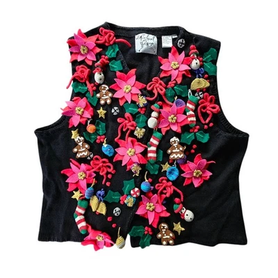 Vintage Michael Simon Christmas 3D Sweater Vest XL Y2k 90s Ugly Sweater Party - Image 1 of 4