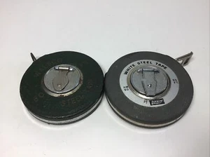 2 - Vintage Lufkin & WALSCO White Clad 50 Ft Steel Tape Measures - Picture 1 of 9