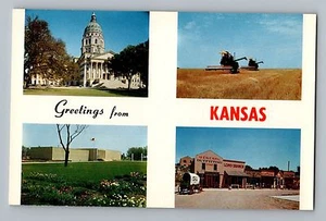 Greetings From Kansas KS Multi-view Farming Capitol Boot Hill Postcard 1950s - Picture 1 of 2