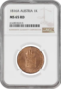 Austria 1 kreuzer 1816 A, NGC MS65 RD, "Emperor Franz II (1806 - 1835)" Top Pop - Picture 1 of 2