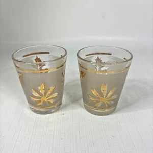 Libbey Gold Leaf Shot Glasses Foliage Frosted Set 2 Mid Century Modern Vintage - Bild 1 von 7