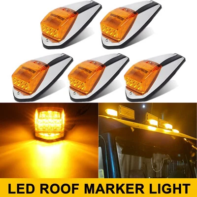 5X Amber LED Cab Marker Roof Lights Kit for Peterbilt Kenworth Freightliner - Image 1 of 4