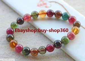 Pretty 6mm Multicolor Tourmaline Round Gemstone Beads Bracelet 7.5" - Picture 1 of 12