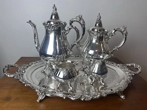 Baroque By Wallace 5 Pc. Silver Plated Tea/Coffee Set 281, 282, 233, 234, 293F - Picture 1 of 17