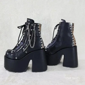 Botines Camel 208 Apilados Negro Plataforma Gótico Punk Cadena Dije Emo Demonia - Imagen 1 de 9