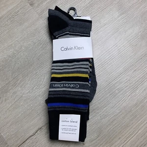 Calvin Klein 3 Pack Socks Mens Striped Cotton Blend Reinforced Multi Colored - Picture 1 of 5