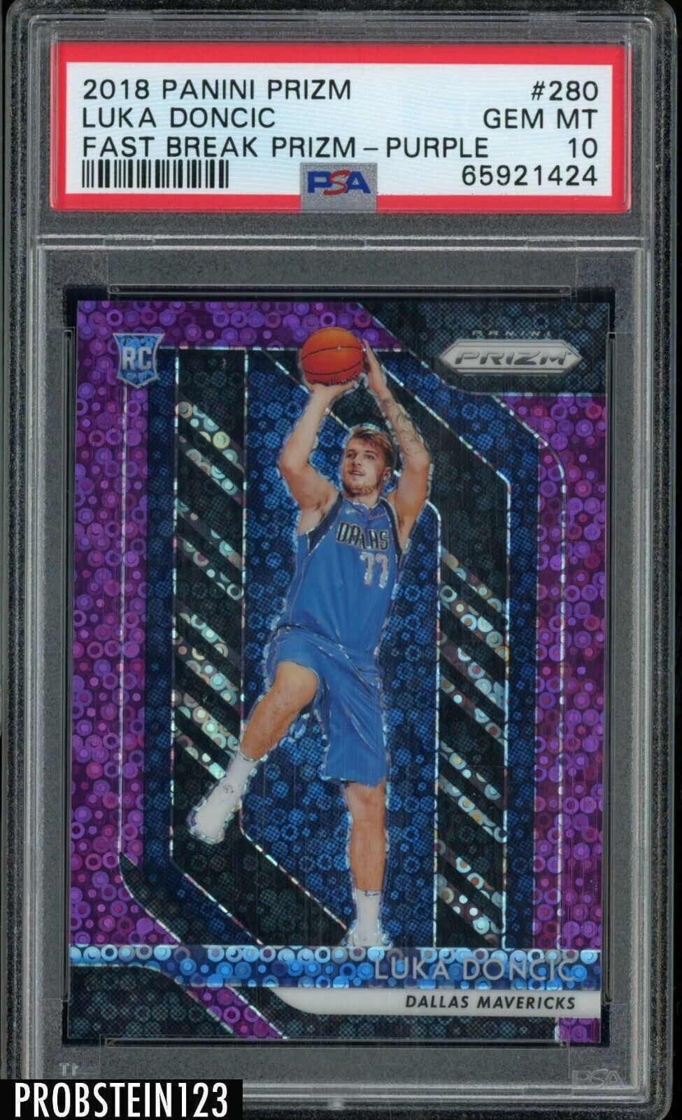 2018-19 Panini Purple Fast Break Prizm #280 Luka Doncic RC Rookie 75/75 PSA 10