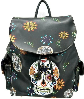 BLACK SUGAR SKULL DAY OF THE DEAD BACKPACK CONCEALED CARRY WOMEN SHOULDER BAG  - Image 1 of 4