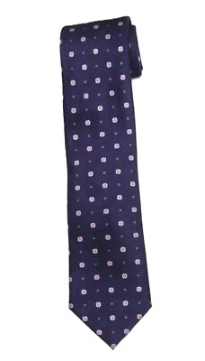 Галстук итальянский шелковый ручной работы Brioni темно-синий красный цветочный мужской длинный - Изображение 1 из 3