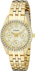 Citizen Ed8132-55P Gold Tone Beige Day Date Dial Womens Crystal Watch