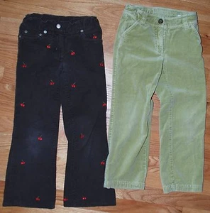 CREW CUTS Girls Size 6 - Set of 2 Pants - Corduroy w/ Cherries - Khaki Velour - Picture 1 of 12