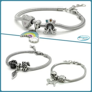 bracciale donna con charms in acciaio inox braccialetto color argento ciondolo - Foto 1 di 6