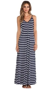 EUC LA Made Revolve Navy Blue White Striped Casual Racer back Maxi Cami Dress S - Picture 1 of 9