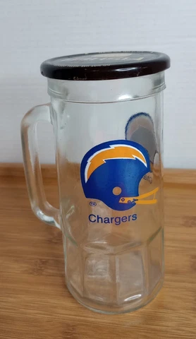 Vintage San Diego Chargers NFL Beer Mug Stein Fisher Peanut Glass with Lid Cover