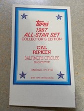 Cal Ripken Orioles 1987 Topps All-Star Collector's Edition BLANK FRONT PROOF