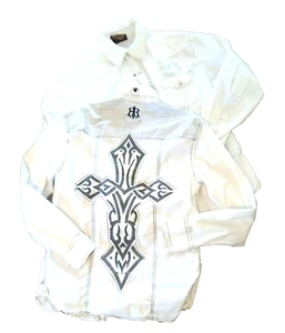 Roar Shirts  Men's size L Lot Of 2 White long sleeves Snap front White Vintage - Picture 1 of 10