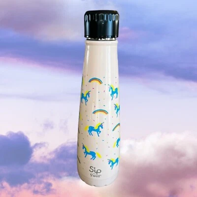 Botella de agua S’well Unicornio aislada bebida a través de tapa abatible 15 oz rosa verde azulado arco iris Foto 1 de 4