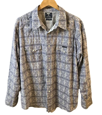 Camisa a Presión Lucky Brand Western Dungaree Diamante Perla Para Hombres XXL Azul Blanco Vaquero Foto 1 de 4